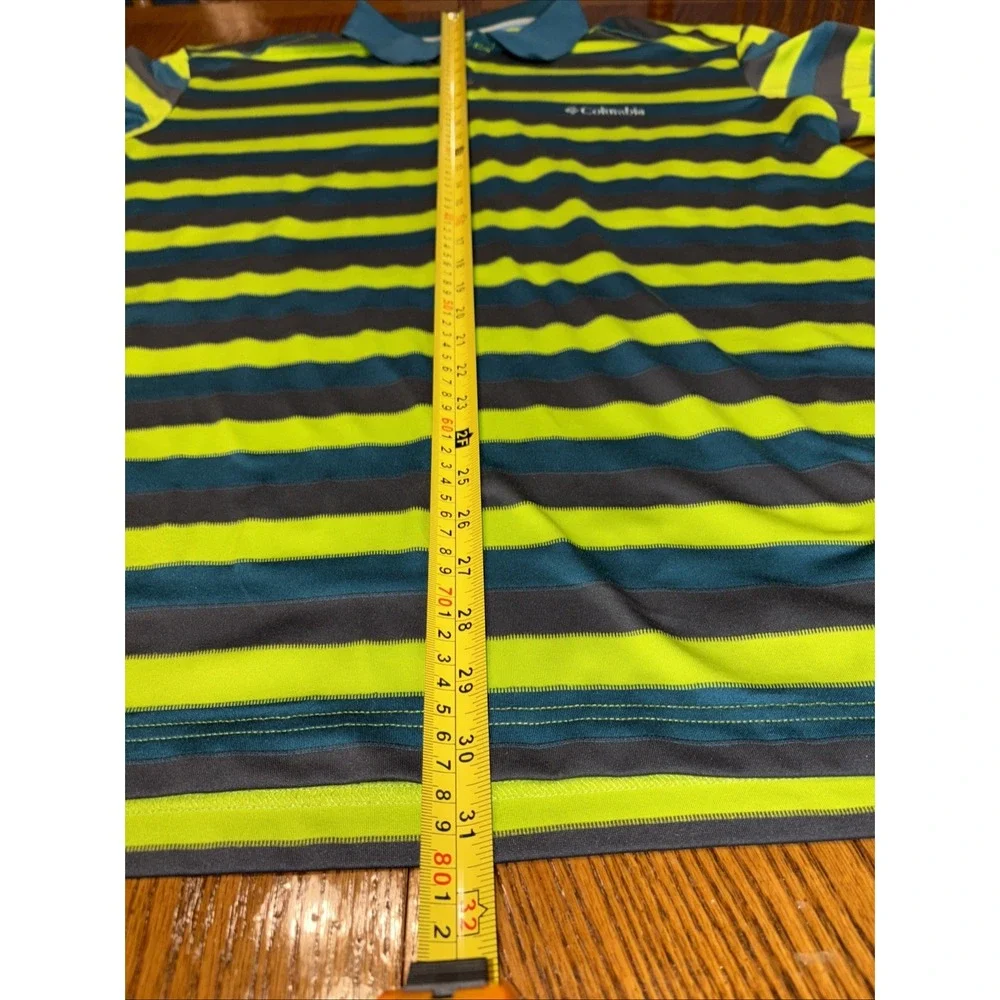 Columbia‎ Men's XL Polo Omni-Shade Green Striped Short Sleeve Golf Polo Shirt